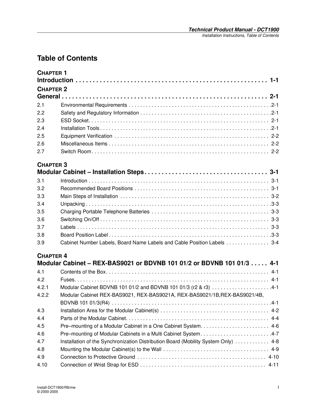 Nortel Networks DCT1900 manual Table of Contents, Modular Cabinet Installation Steps 