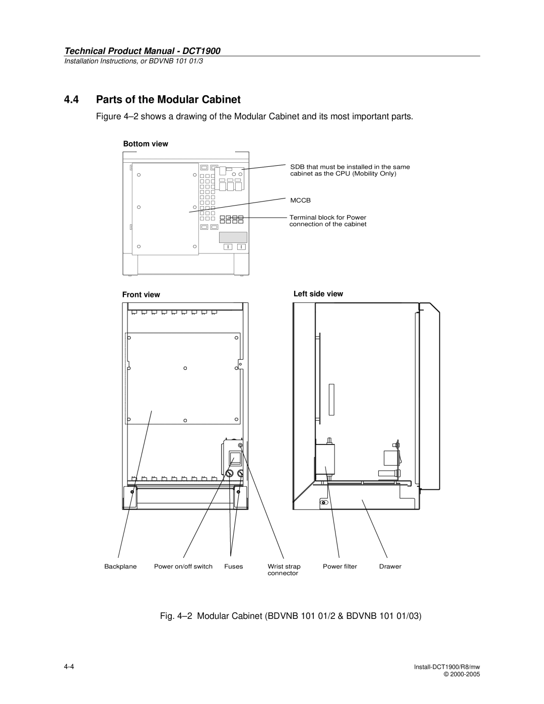 Nortel Networks DCT1900 manual Parts of the Modular Cabinet, Bottom view 