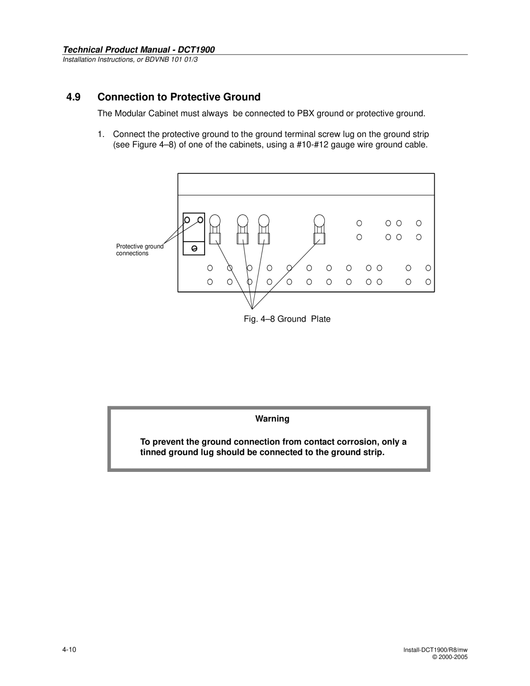 Nortel Networks DCT1900 manual Connection to Protective Ground, Ground Plate 