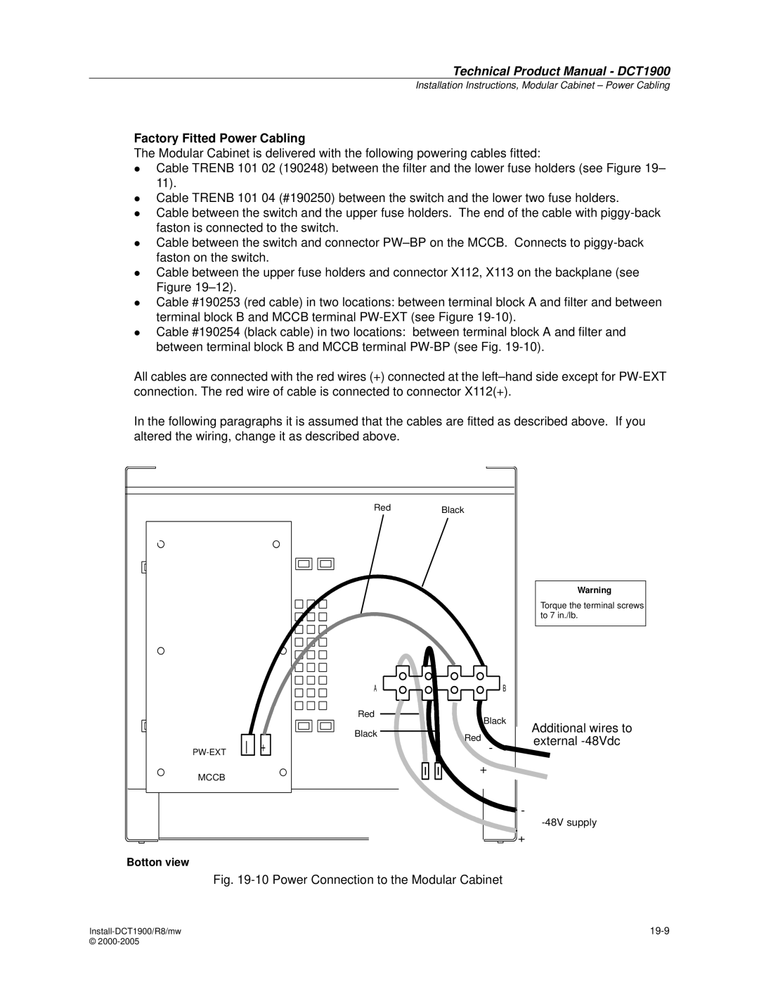 Nortel Networks DCT1900 manual Power Connection to the Modular Cabinet 