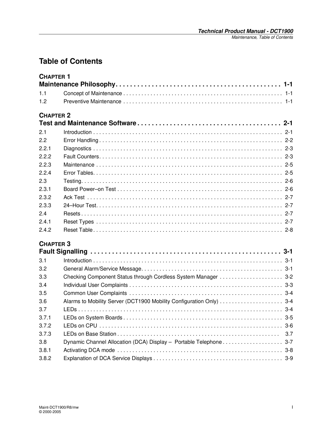 Nortel Networks DCT1900 manual Maintenance Philosophy, Test and Maintenance Software, Fault Signalling, Hapter 