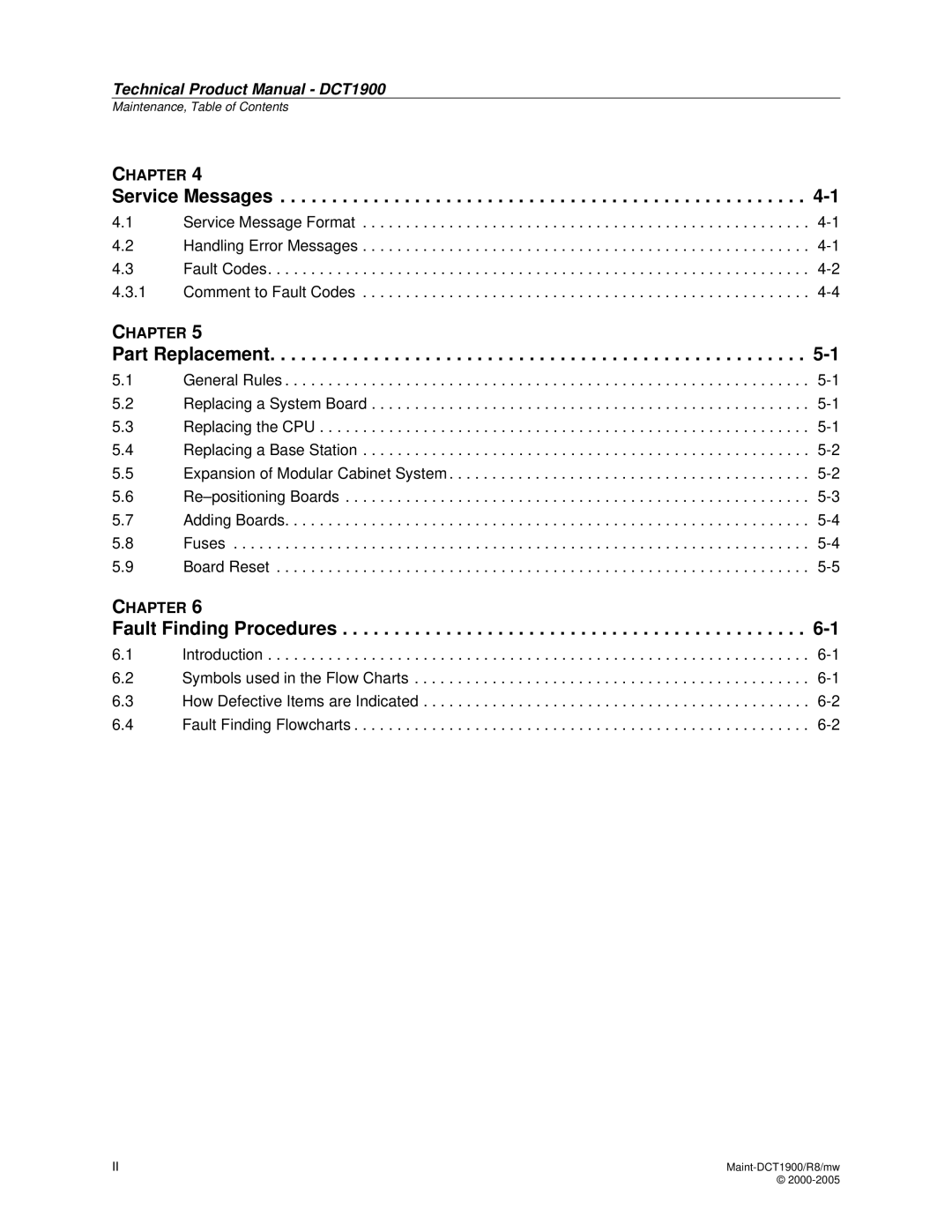 Nortel Networks DCT1900 manual Service Messages, Part Replacement, Fault Finding Procedures 
