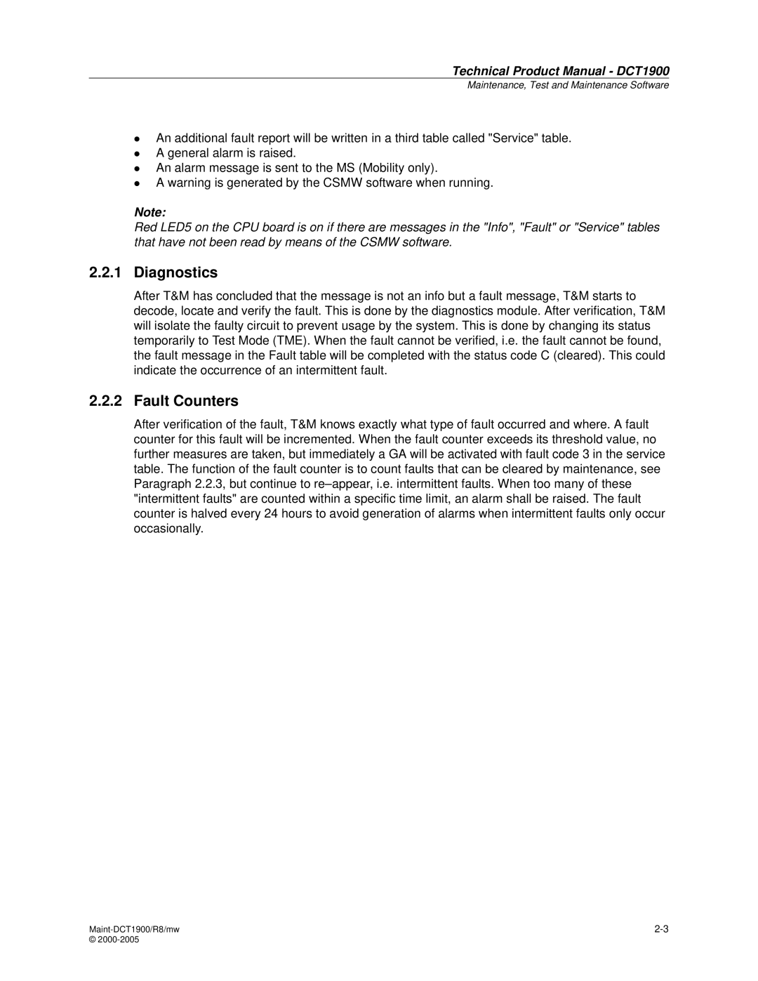 Nortel Networks DCT1900 manual Diagnostics, Fault Counters 