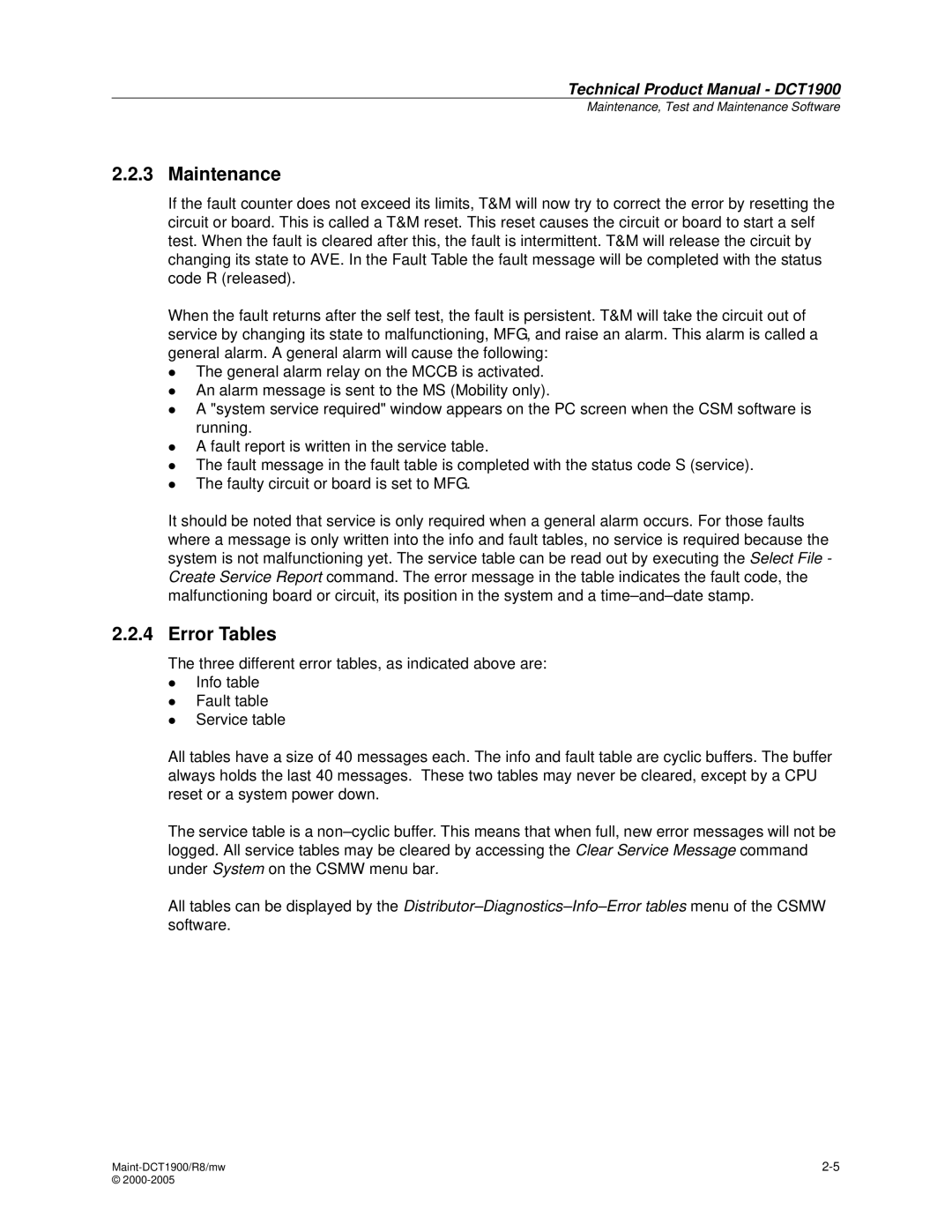 Nortel Networks DCT1900 manual Maintenance, Error Tables 