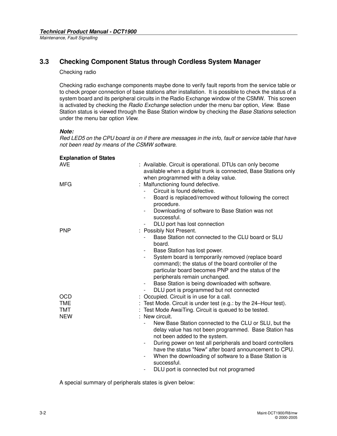 Nortel Networks DCT1900 manual Checking Component Status through Cordless System Manager, Explanation of States 