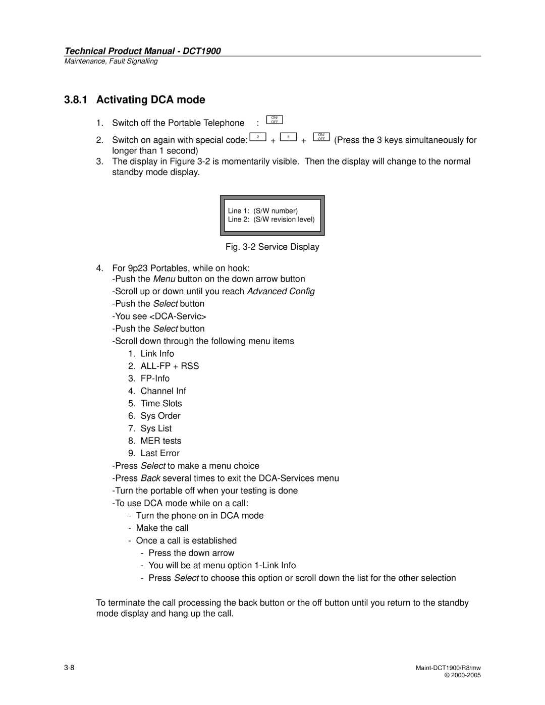 Nortel Networks DCT1900 manual Activating DCA mode, All-Fp + Rss 