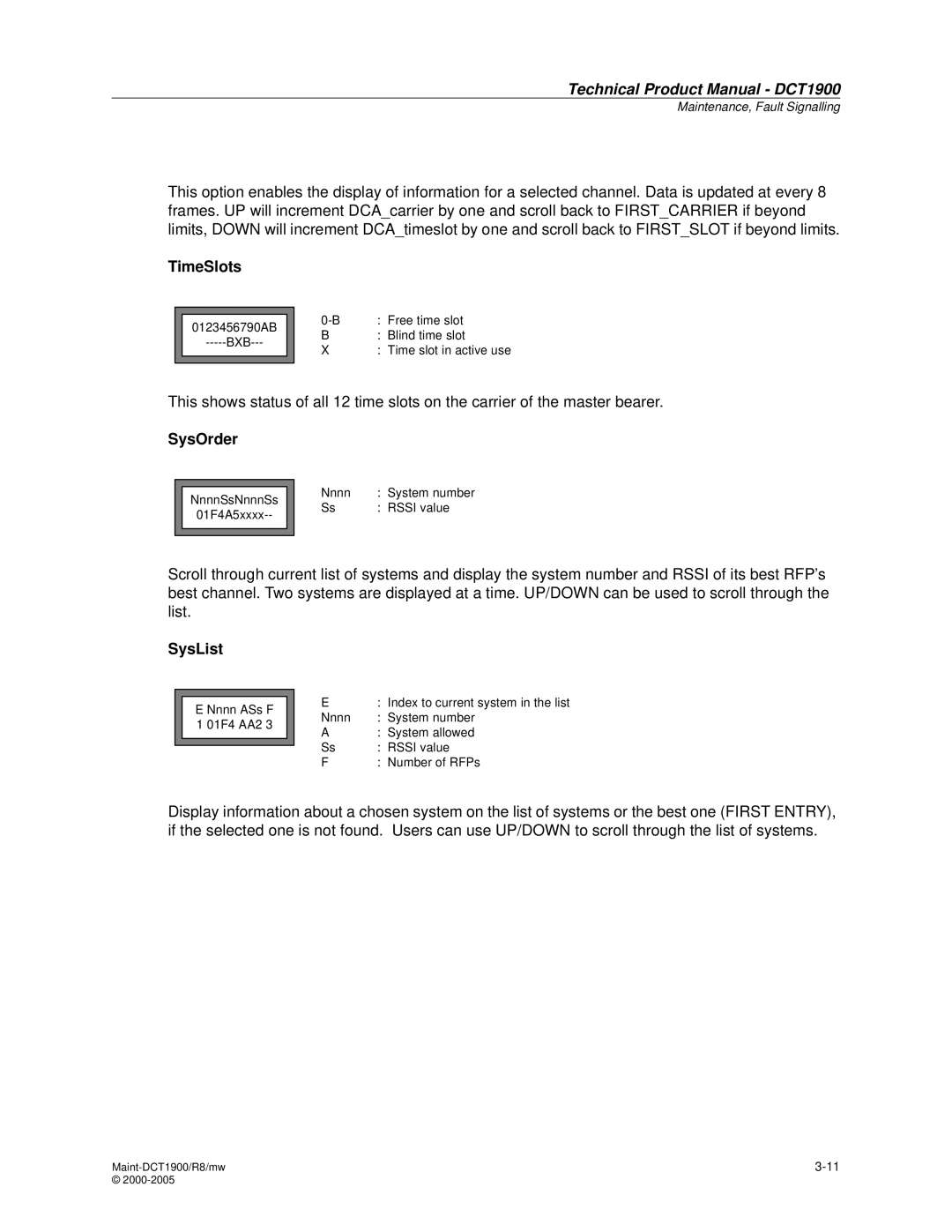 Nortel Networks DCT1900 manual TimeSlots, SysOrder, SysList 