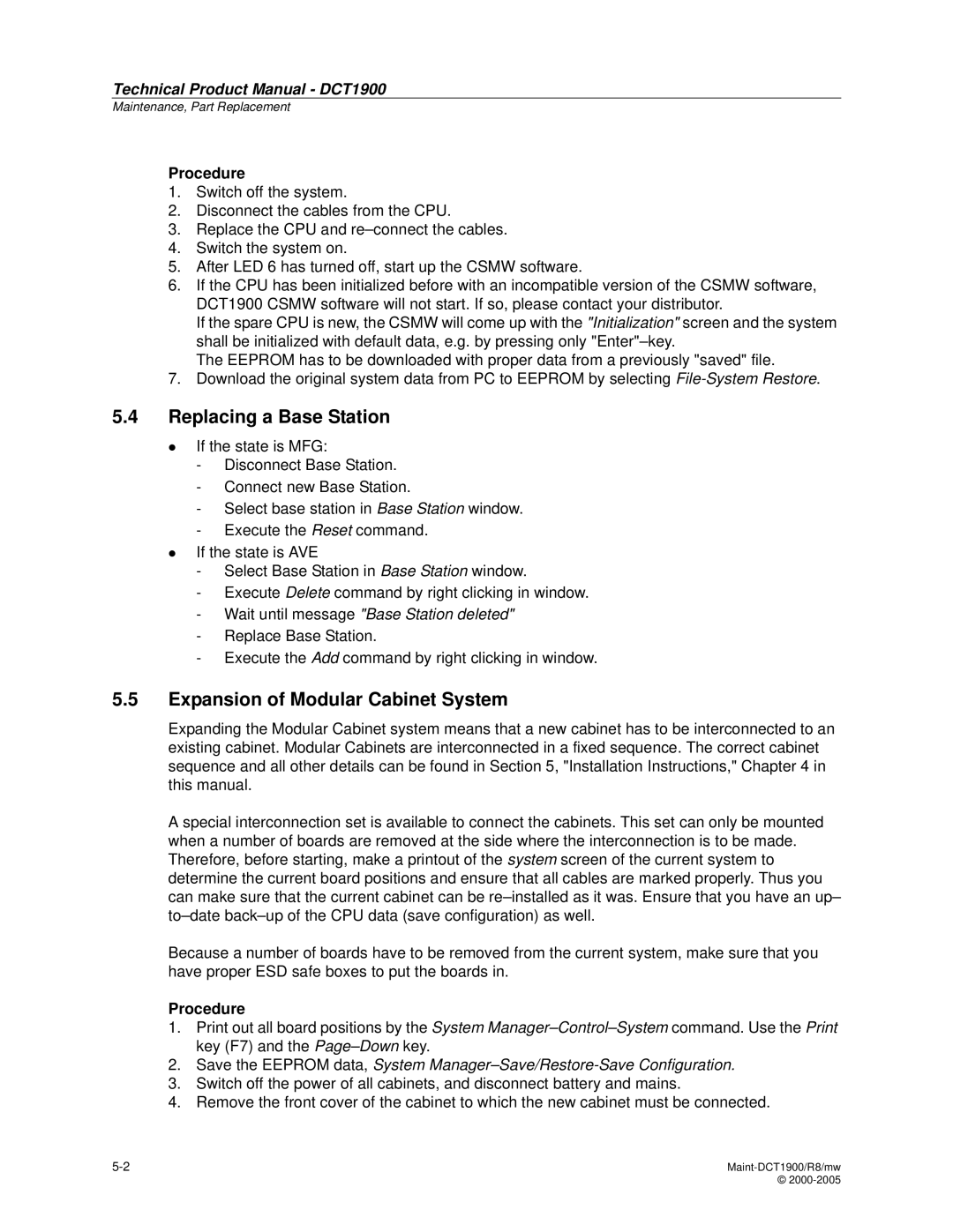 Nortel Networks DCT1900 manual Replacing a Base Station, Expansion of Modular Cabinet System 