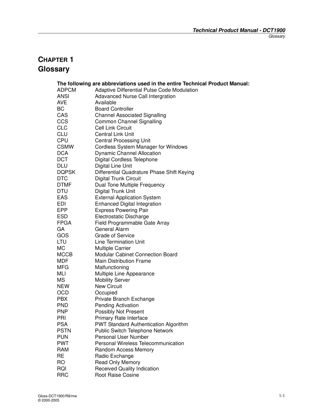 Nortel Networks DCT1900 manual Glossary 