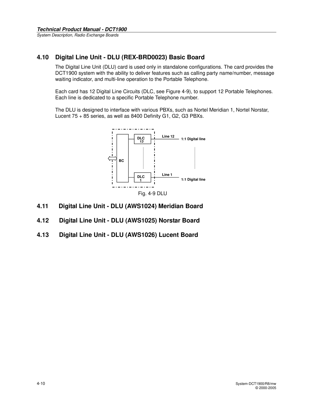 Nortel Networks DCT1900 manual Digital Line Unit DLU REX-BRD0023 Basic Board, Dlu 