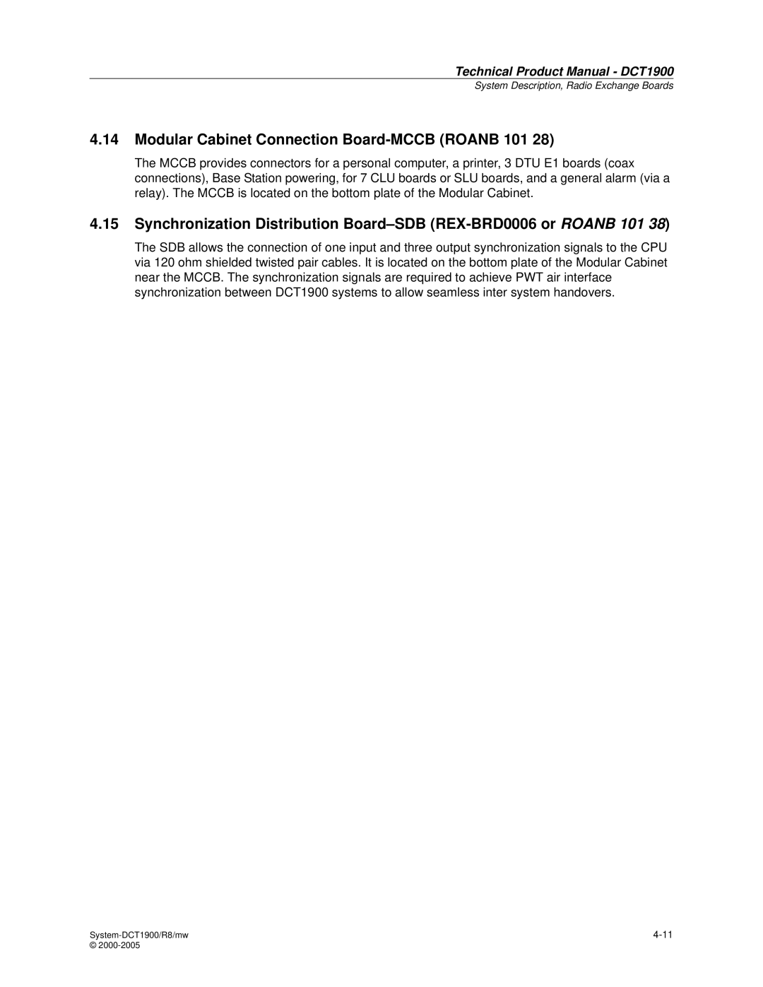 Nortel Networks DCT1900 manual Modular Cabinet Connection Board-MCCB Roanb 101 