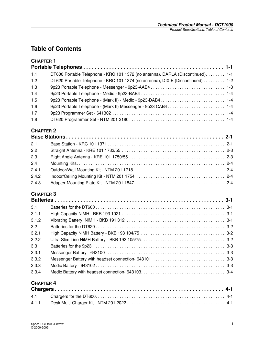 Nortel Networks DCT1900 manual Batteries, Chargers 