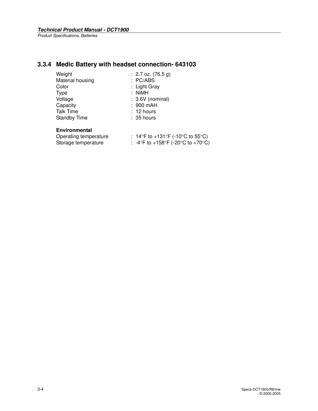 Nortel Networks DCT1900 manual Medic Battery with headset connection 