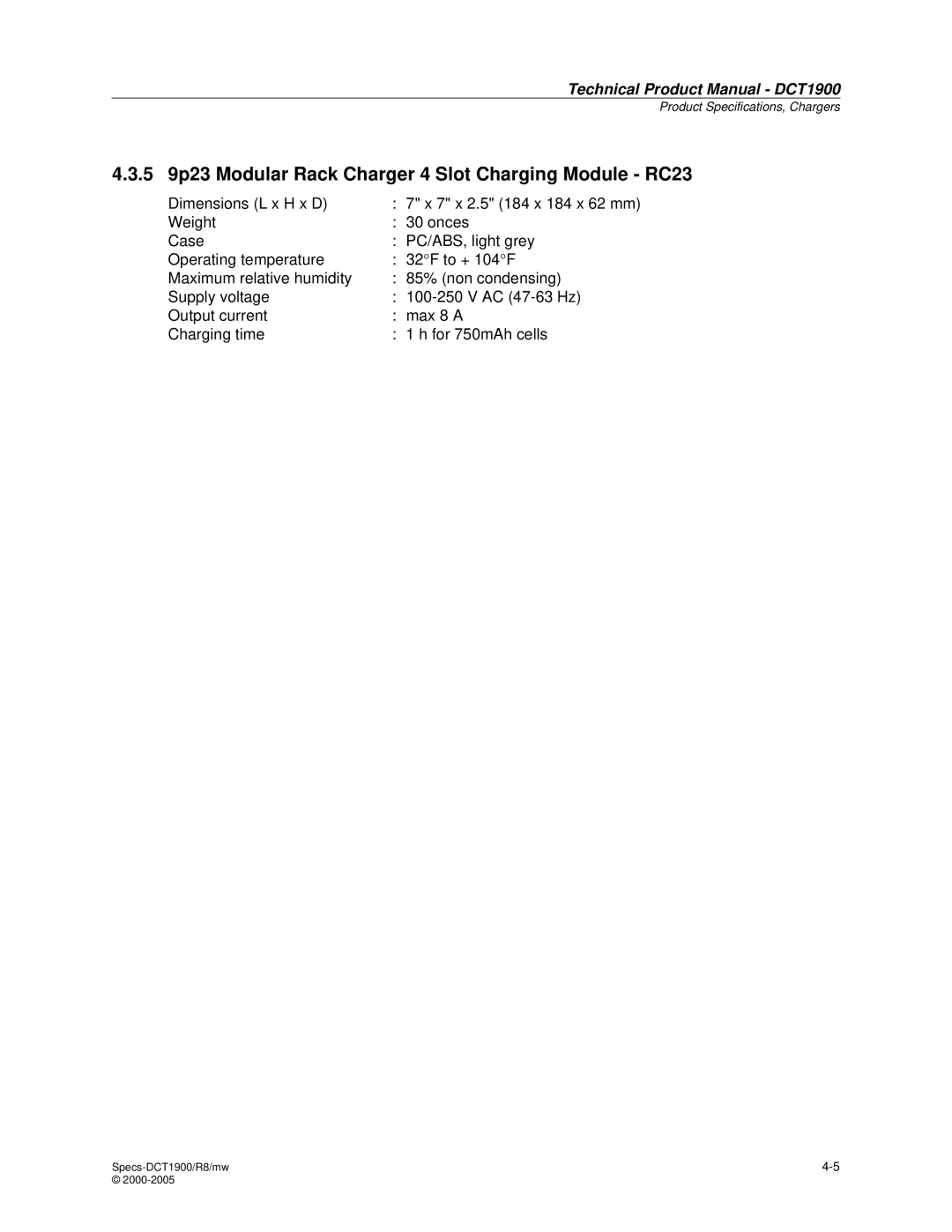 Nortel Networks DCT1900 manual 5 9p23 Modular Rack Charger 4 Slot Charging Module RC23 