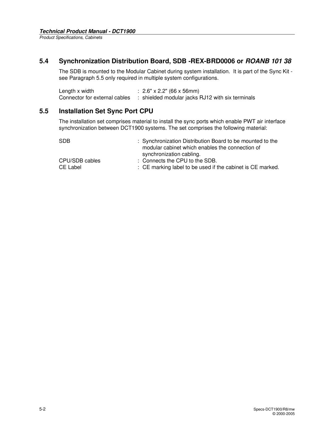 Nortel Networks DCT1900 manual Installation Set Sync Port CPU, Sdb 