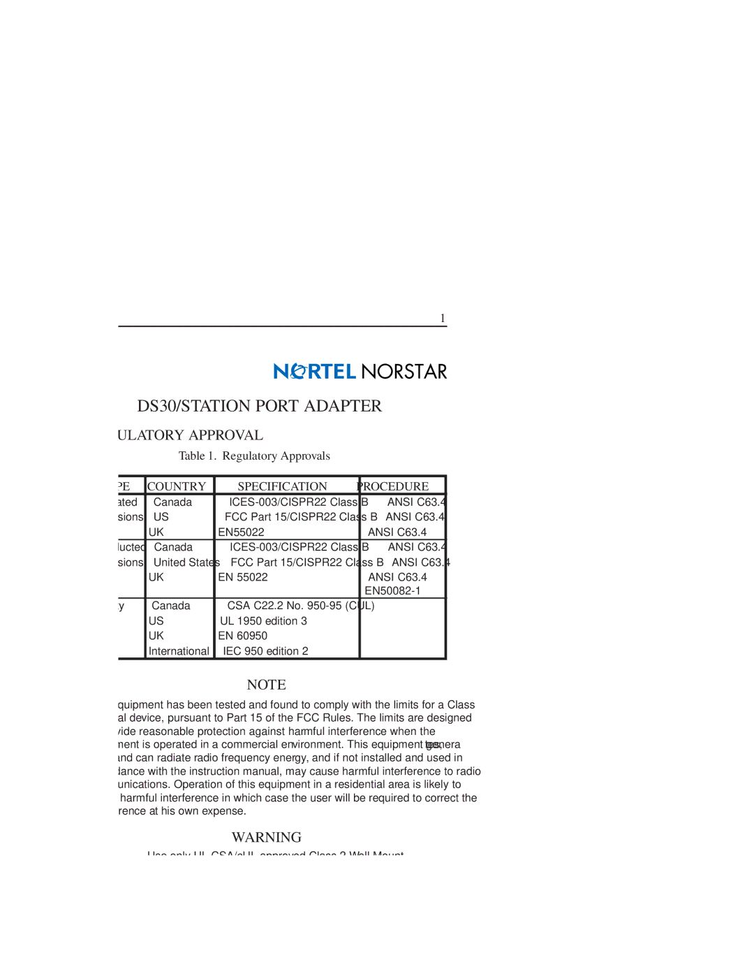 Nortel Networks DS30 manual Regulatory Approval, Type Country Specification Procedure 