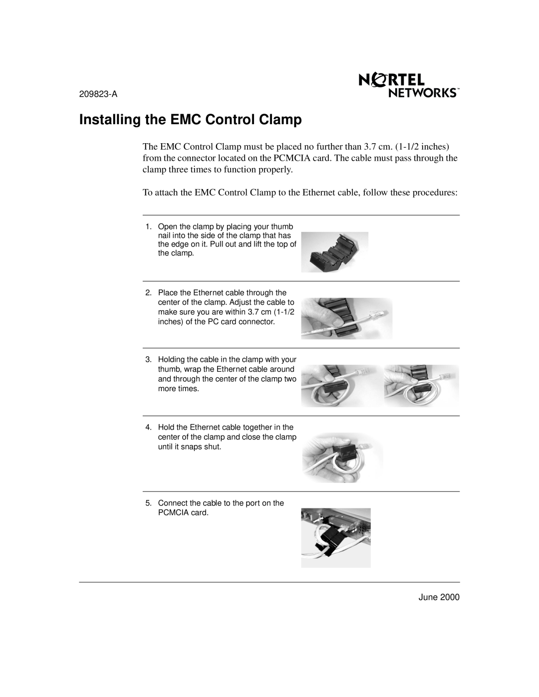 Nortel Networks manual Installing the EMC Control Clamp, 209823-A, June 
