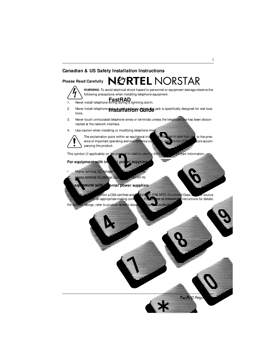 Nortel Networks FastRad manual Canadian & US Safety Installation Instructions, Please Read Carefully 