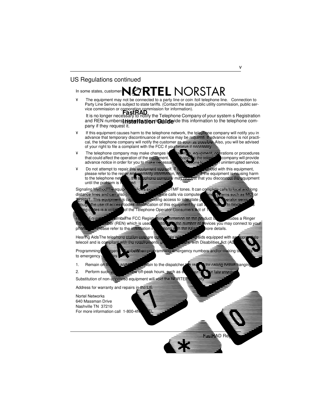 Nortel Networks FastRad manual Address for warranty and repairs in the US 