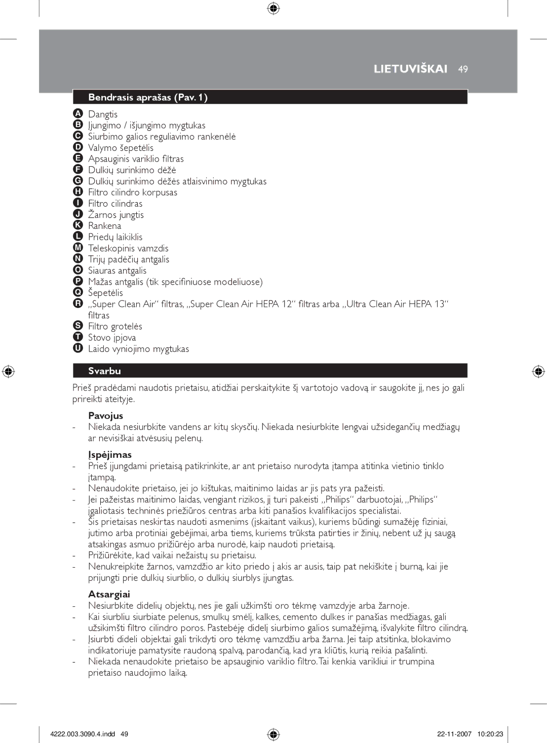 Nortel Networks FC9219 - FC9200 manual Lietuviškai, Bendrasis aprašas Pav, Svarbu 