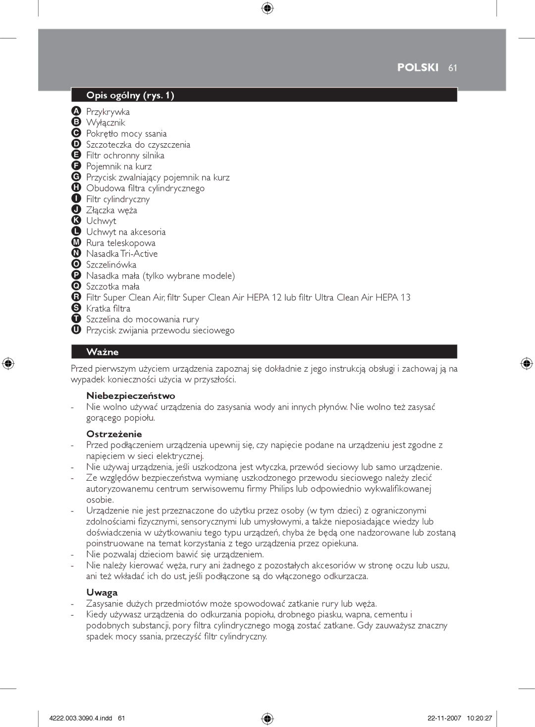 Nortel Networks FC9219 - FC9200 manual Polski, Opis ogólny rys, Ważne 