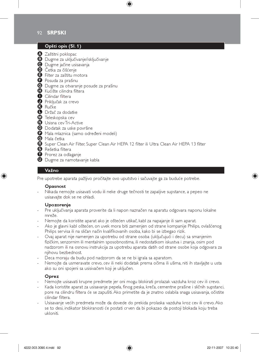 Nortel Networks FC9219 - FC9200 manual Srpski, Opšti opis Sl 