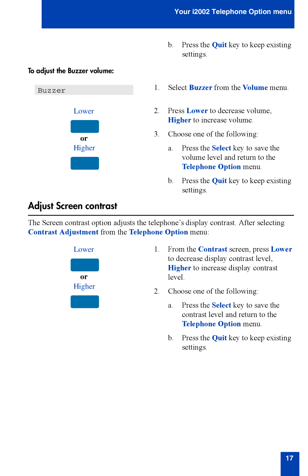 Nortel Networks i2002 manual Adjust Screen contrast 