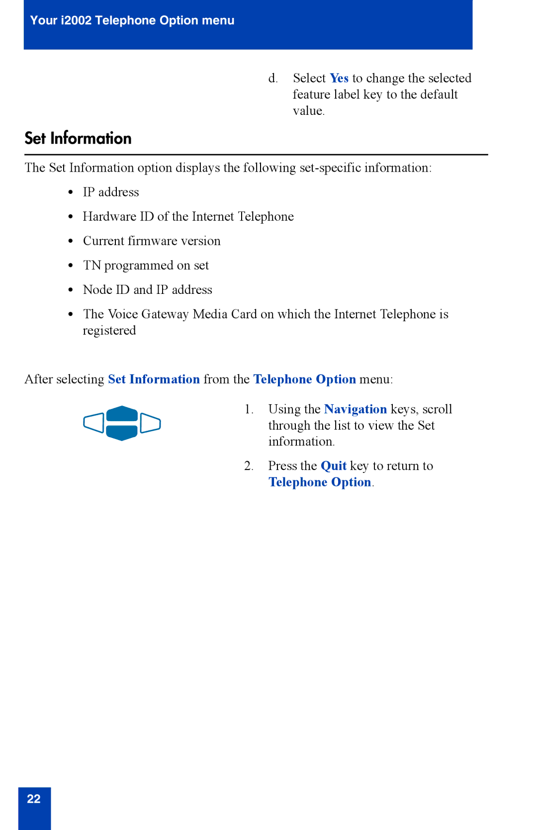 Nortel Networks i2002 manual Set Information 