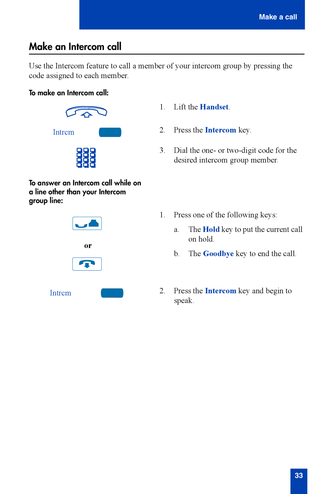 Nortel Networks i2002 manual Make an Intercom call, Intrcm 