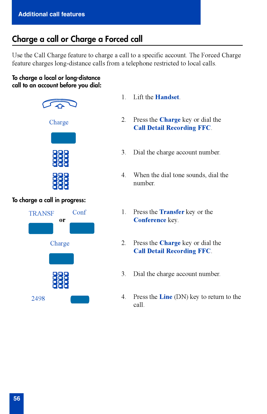 Nortel Networks i2002 manual Charge a call or Charge a Forced call, Transf Conf Charge 2498 