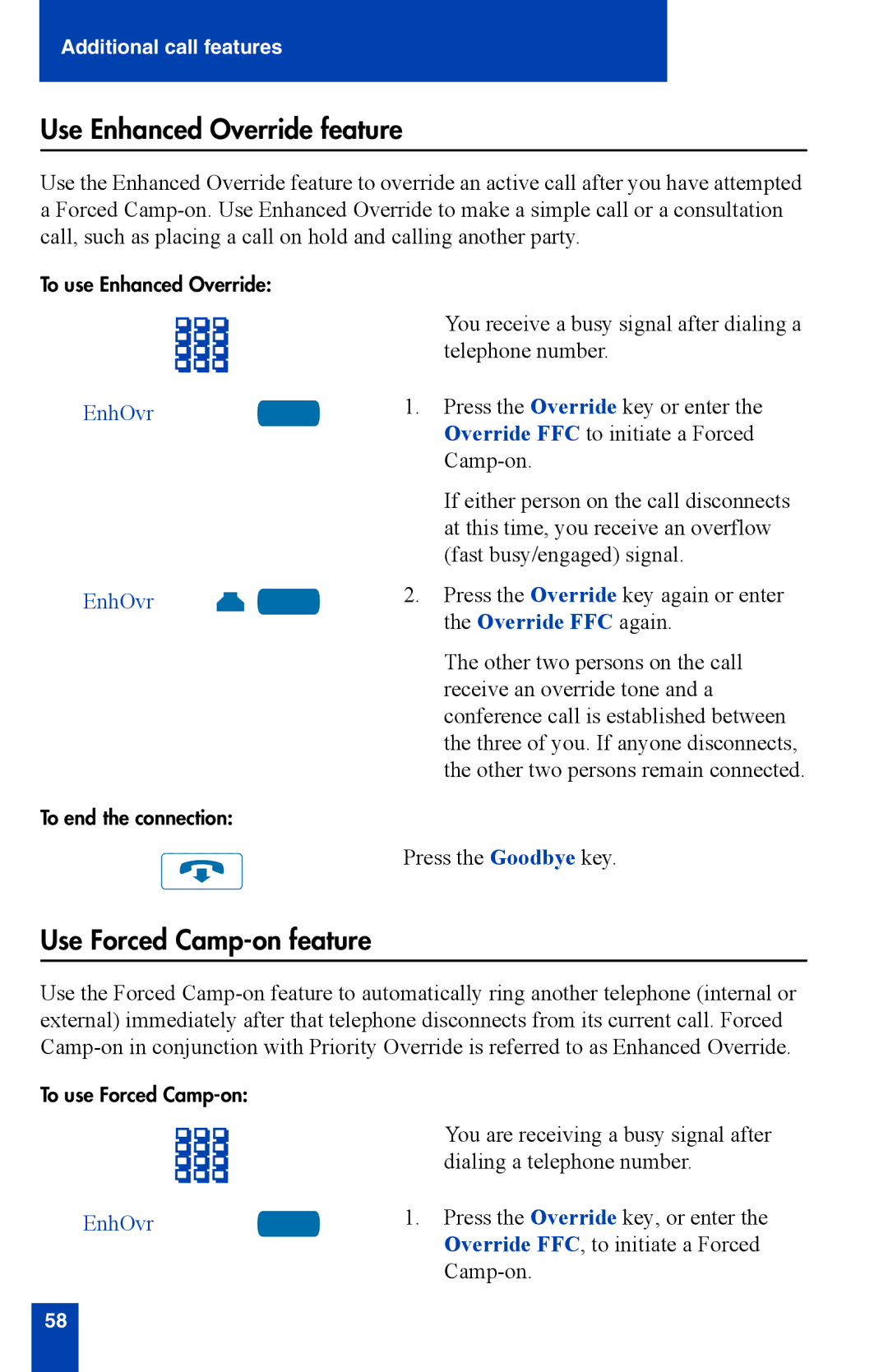 Nortel Networks i2002 manual Use Enhanced Override feature, Use Forced Camp-on feature, EnhOvr 