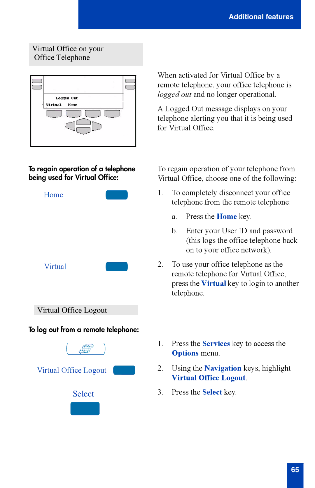 Nortel Networks i2002 manual Home Virtual, Virtual Office Logout 