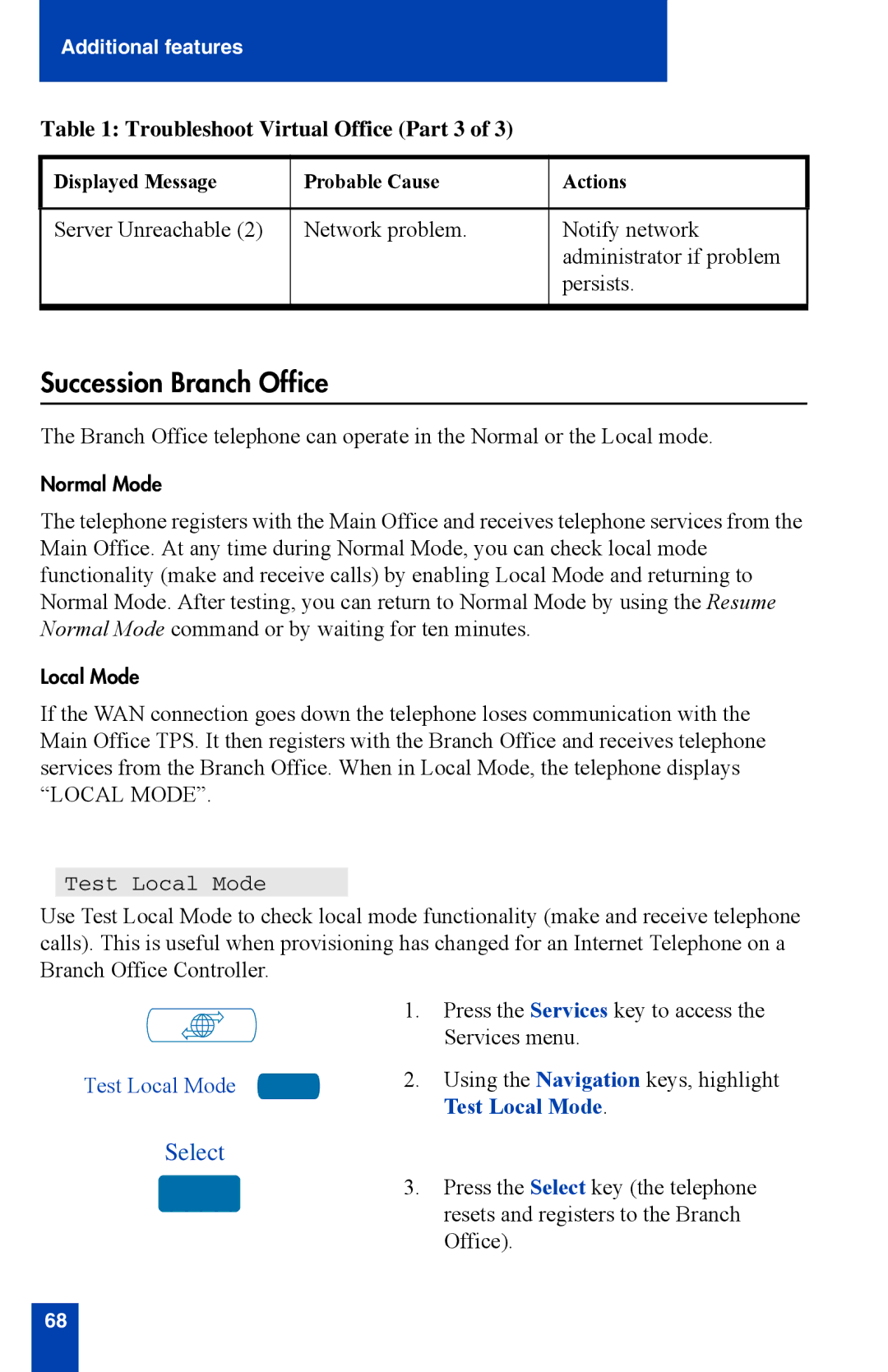 Nortel Networks i2002 manual Succession Branch Office, Test Local Mode 