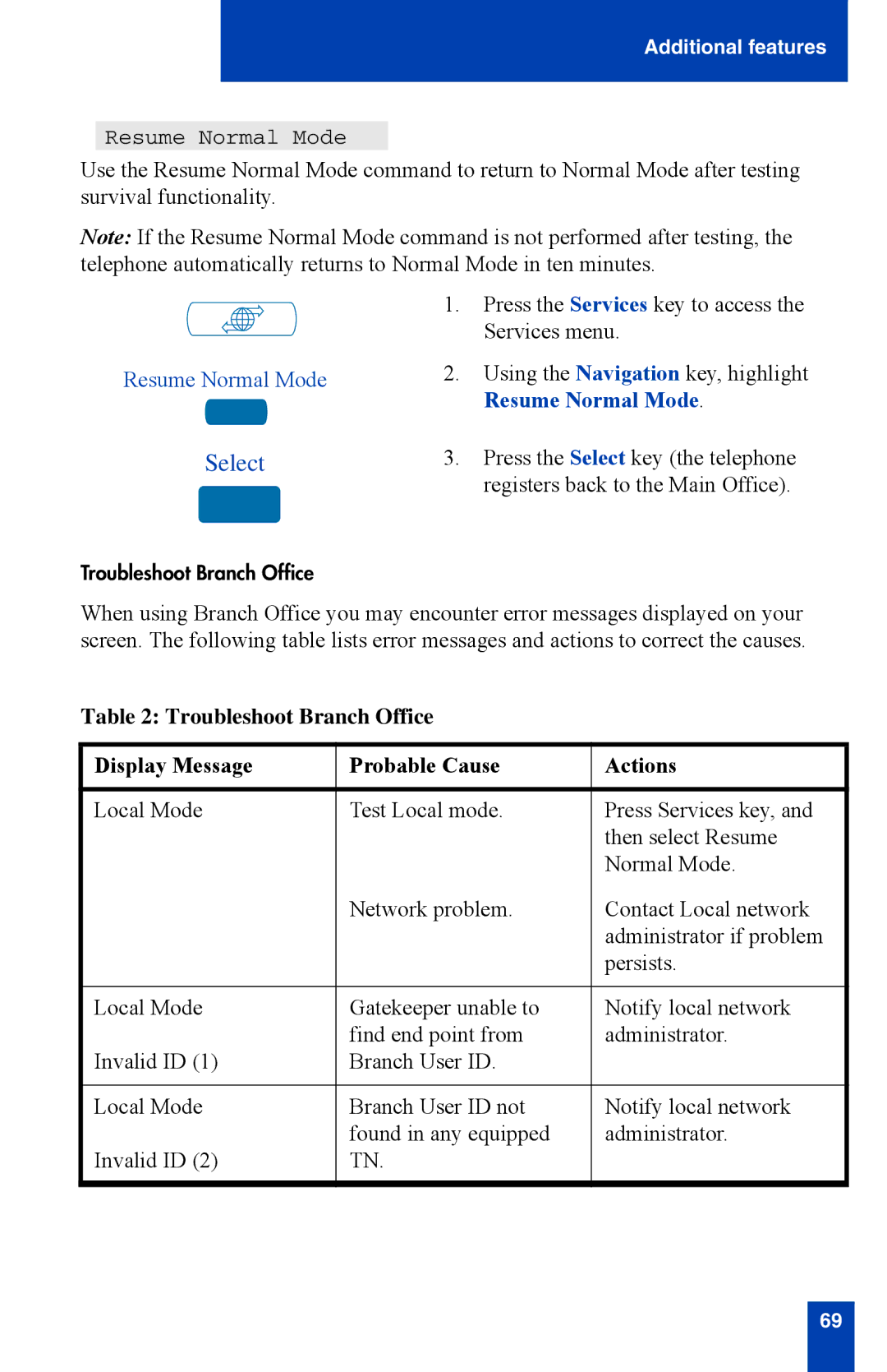 Nortel Networks i2002 manual Resume Normal Mode 