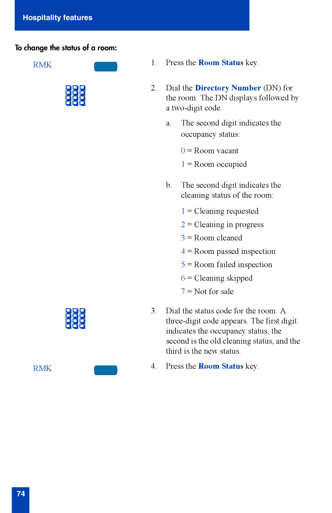 Nortel Networks i2002 manual To change the status of a room 