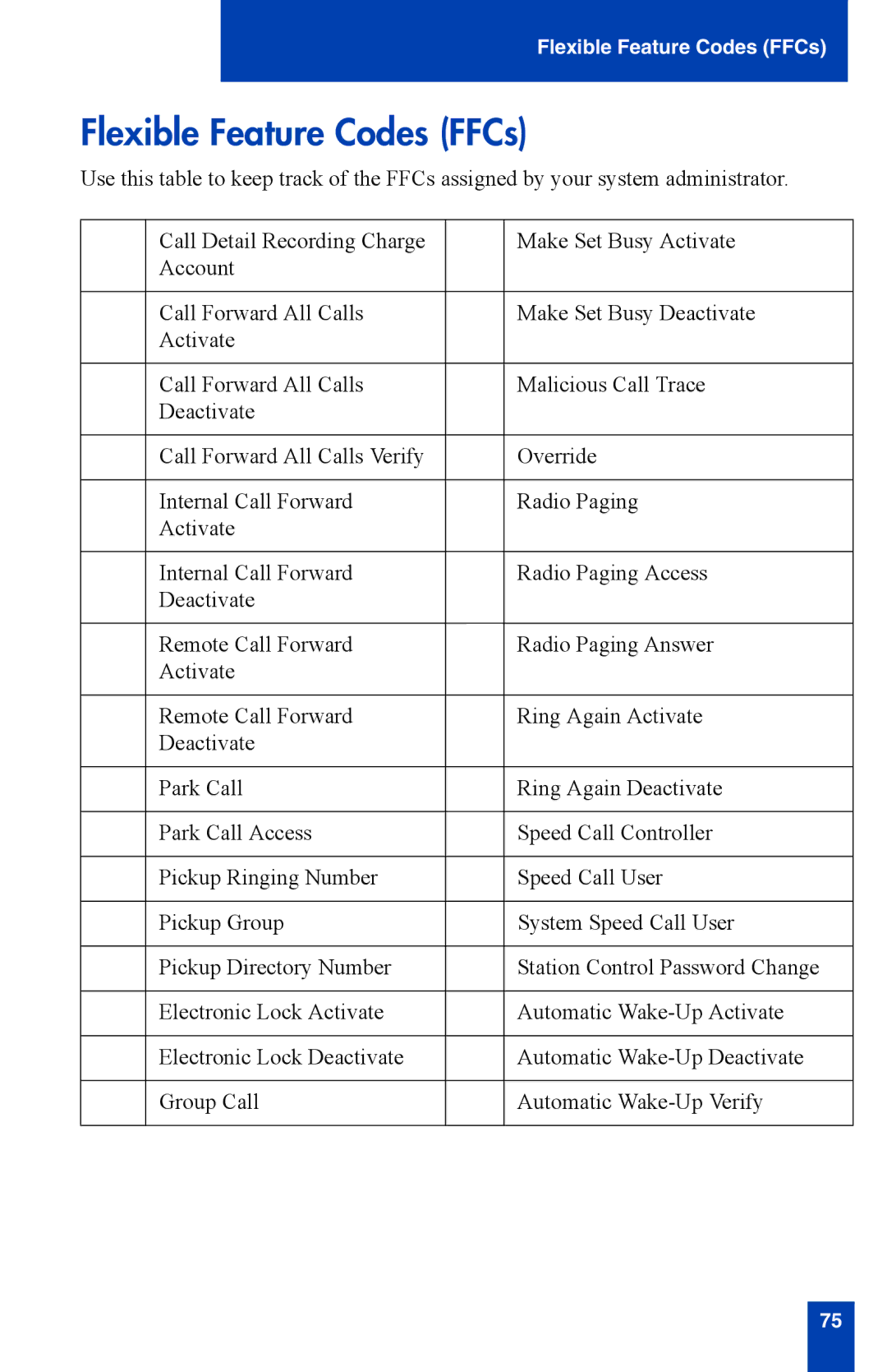 Nortel Networks i2002 manual Flexible Feature Codes FFCs 