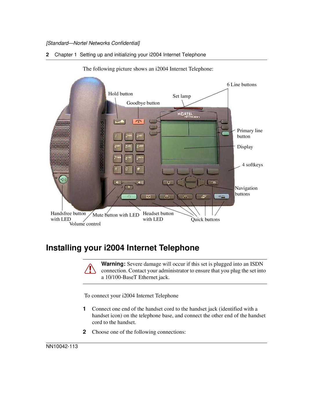 Nortel Networks Installing your i2004 Internet Telephone, Setting up and initializing your i2004 Internet Telephone 