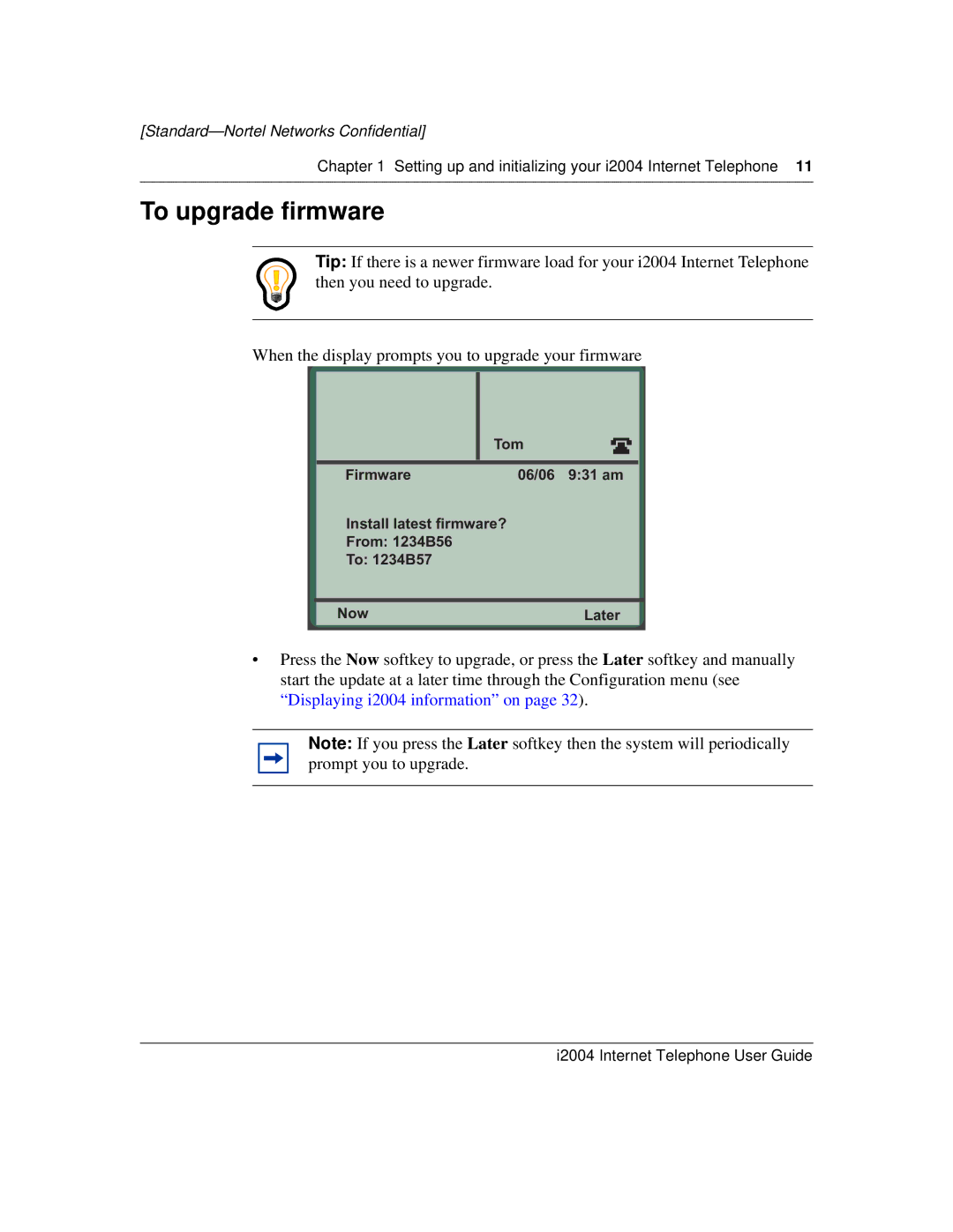 Nortel Networks i2004 manual To upgrade firmware 