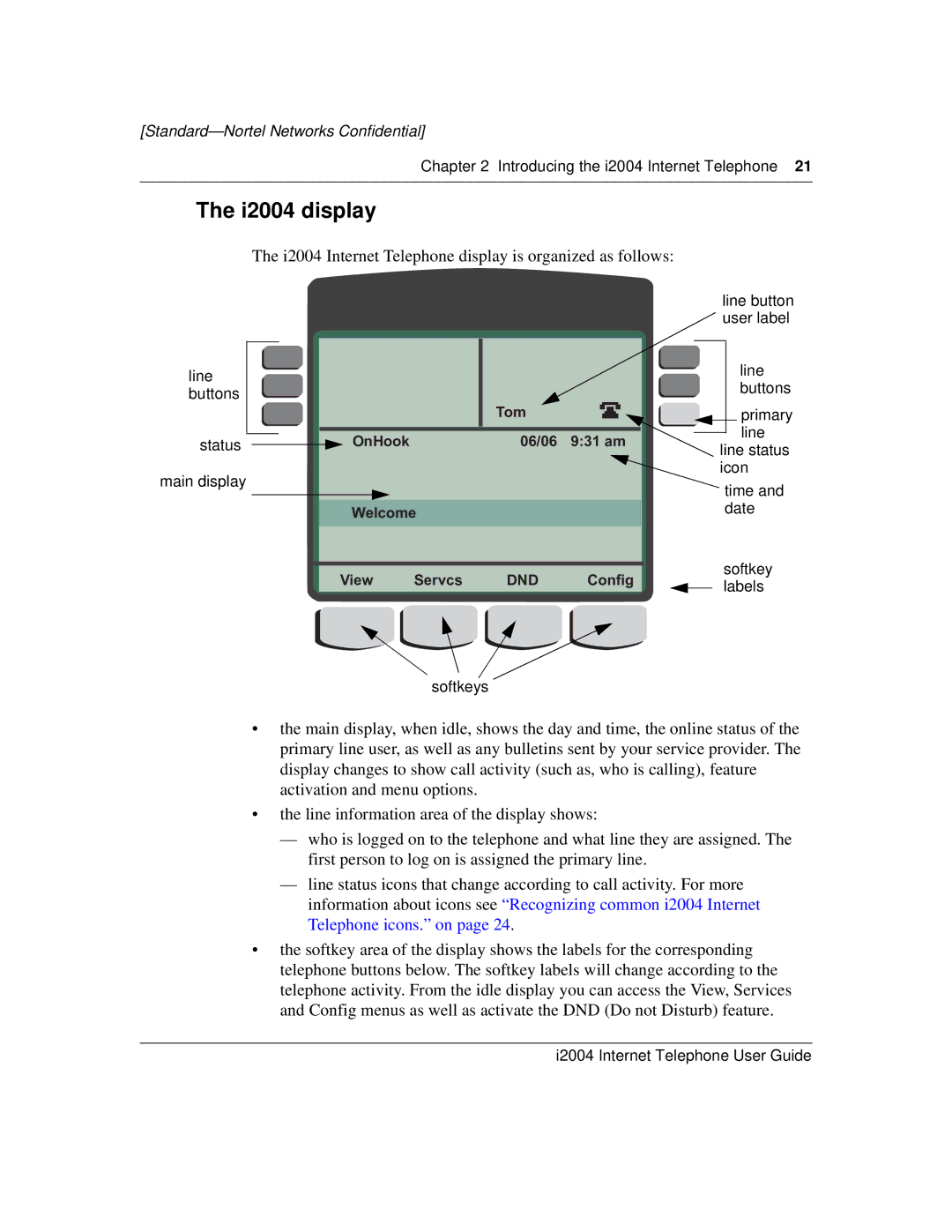 Nortel Networks i2004 manual I2004 display 