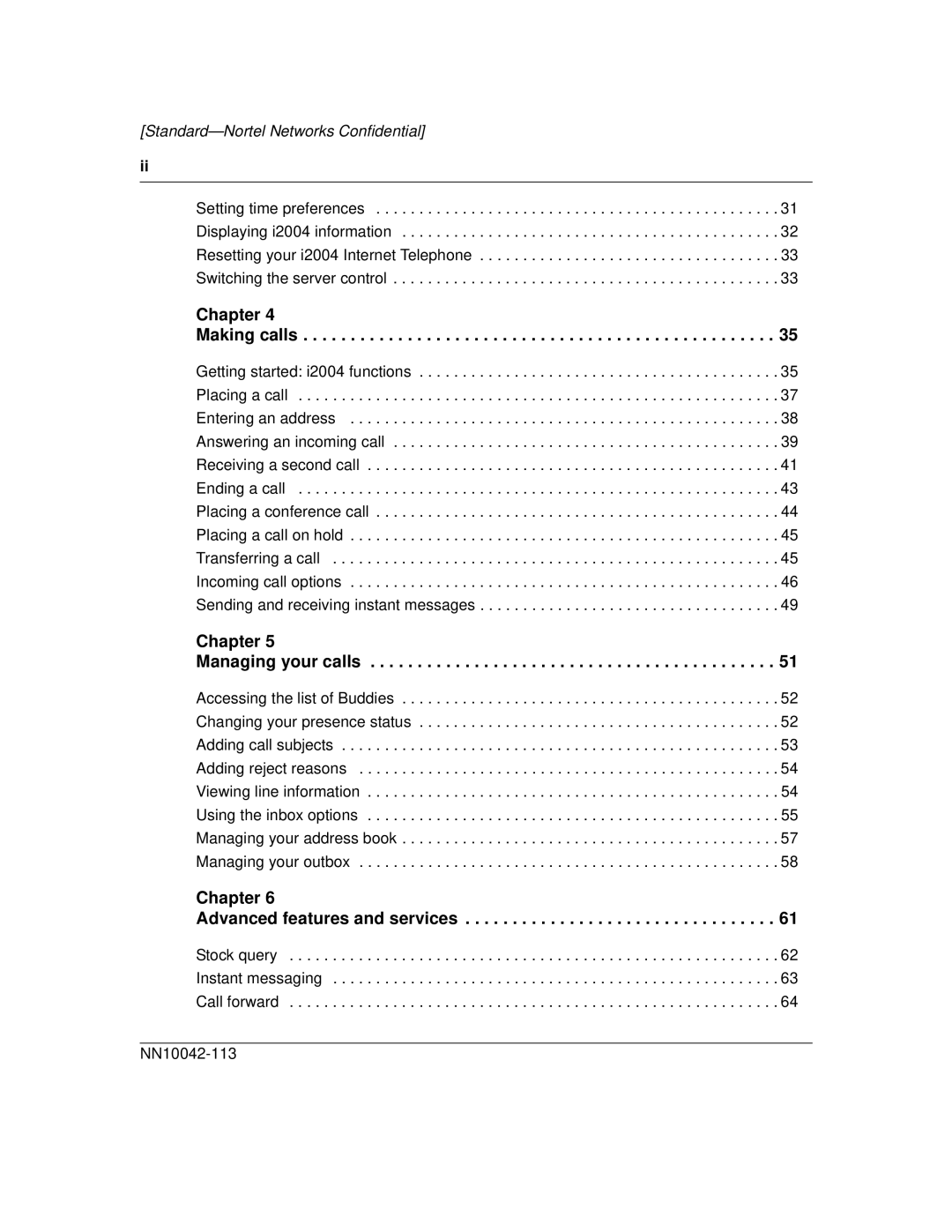 Nortel Networks i2004 manual Chapter Making calls 