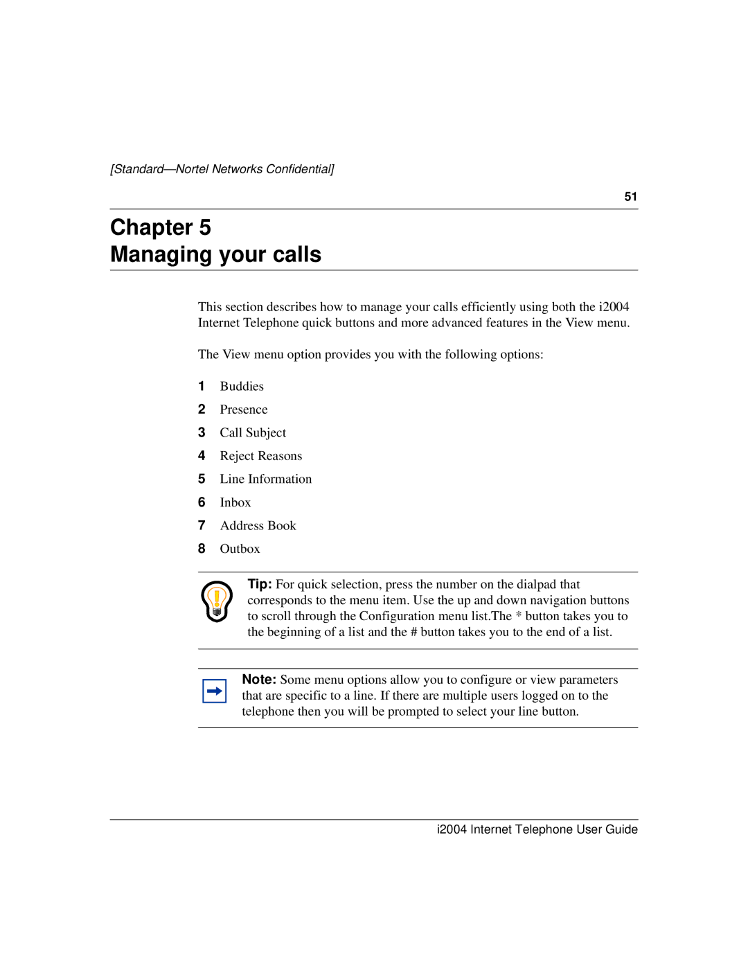 Nortel Networks i2004 manual Chapter Managing your calls 