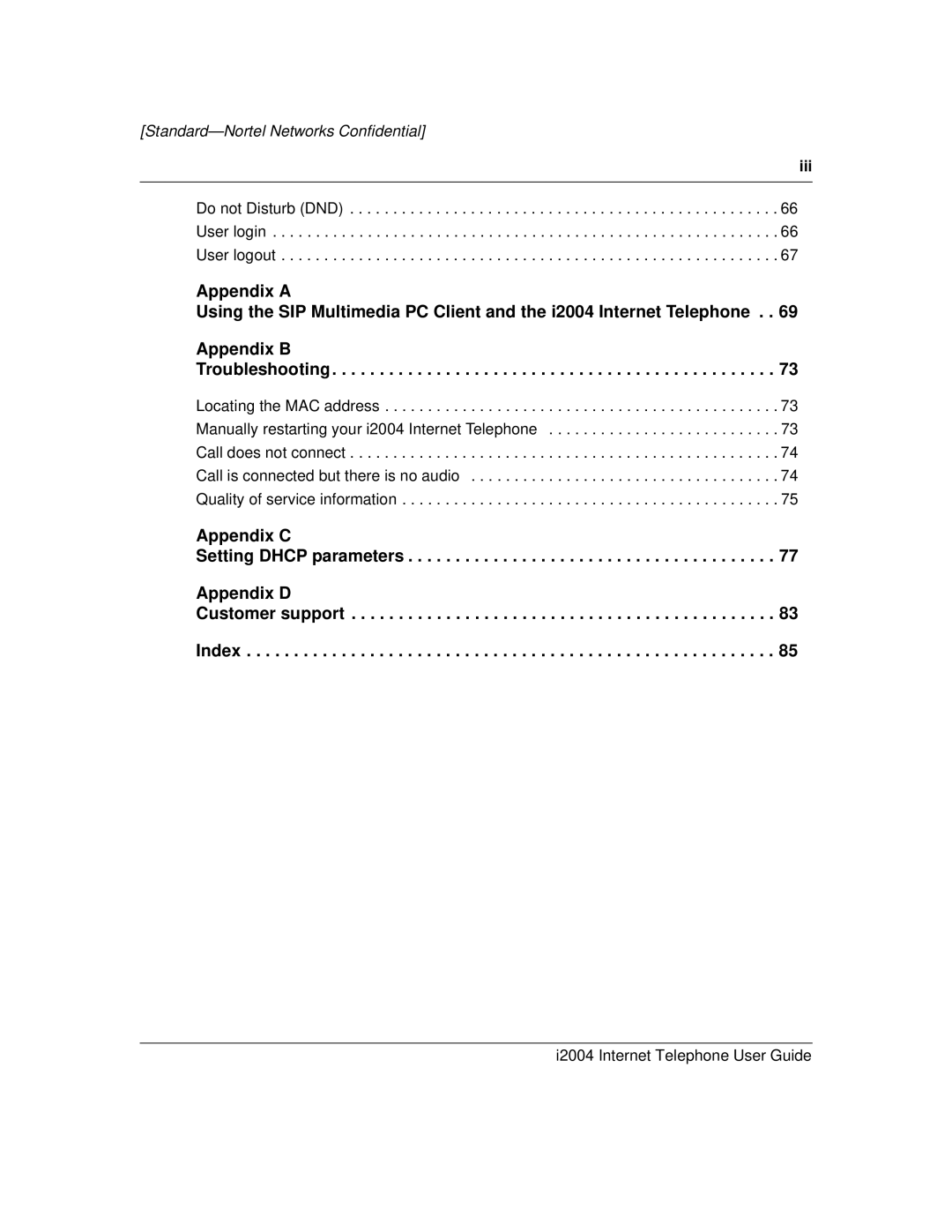 Nortel Networks i2004 manual Do not Disturb DND User login User logout 