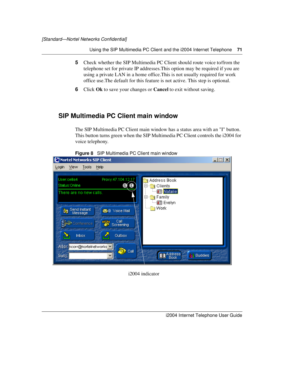 Nortel Networks i2004 manual SIP Multimedia PC Client main window 