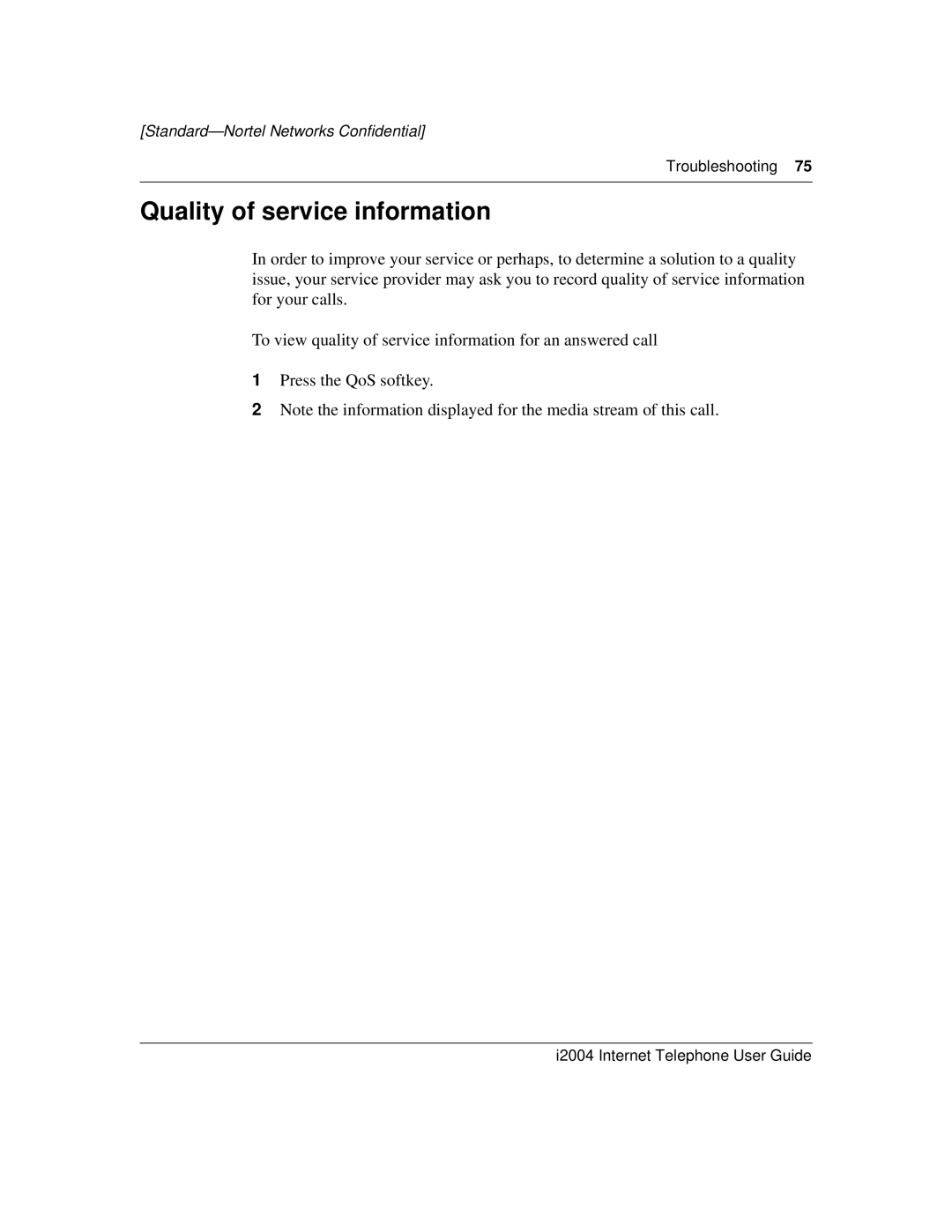 Nortel Networks i2004 manual Quality of service information 