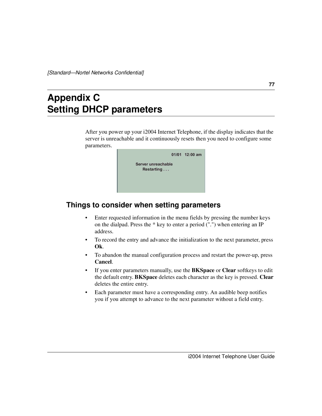 Nortel Networks i2004 manual Appendix C Setting Dhcp parameters, Things to consider when setting parameters 