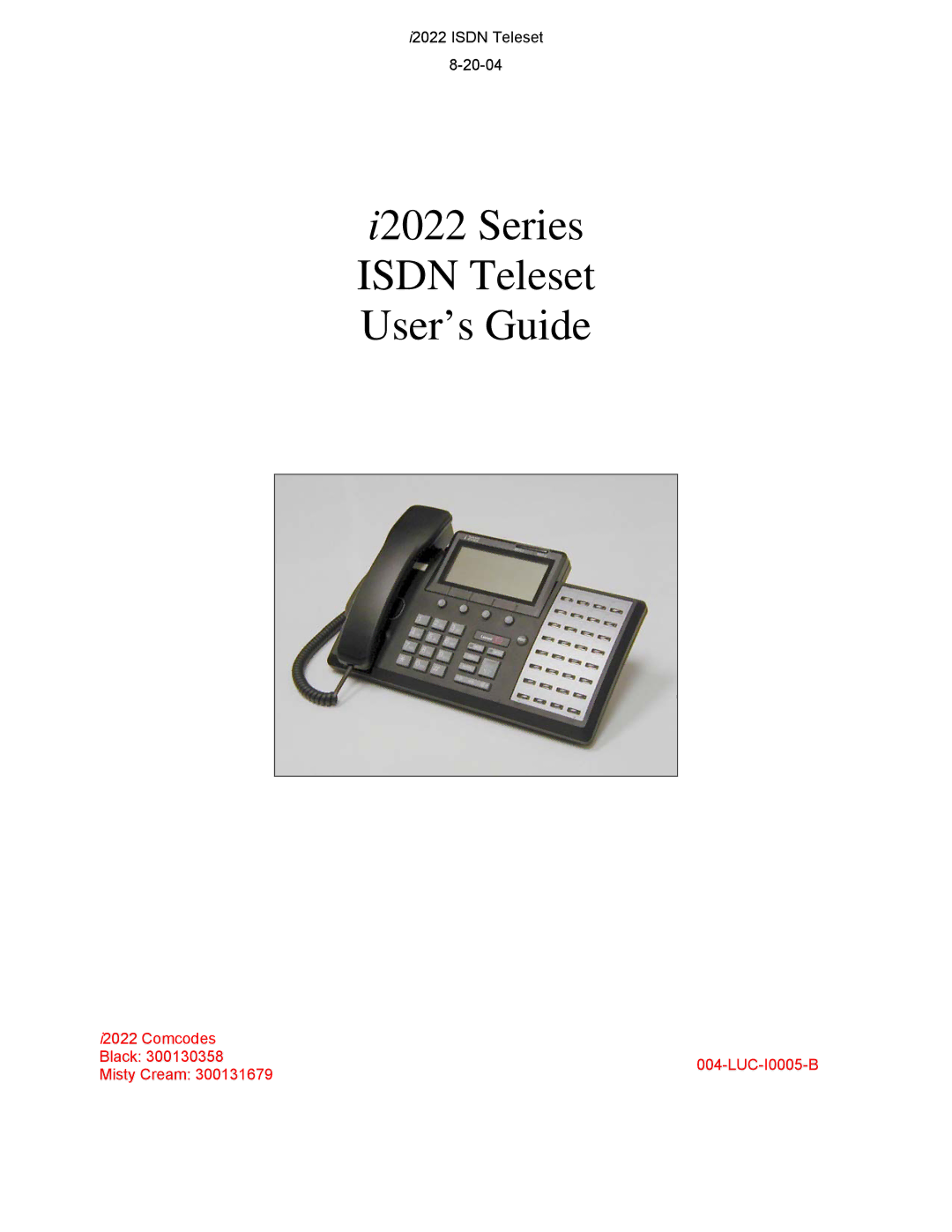 Nortel Networks i2022 Series manual I2022 Series Isdn Teleset User’s Guide 