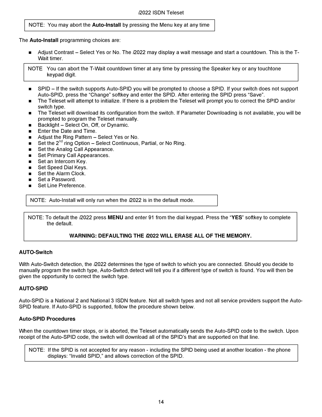 Nortel Networks i2022 Series manual AUTO-Switch, Auto-SPID Procedures 