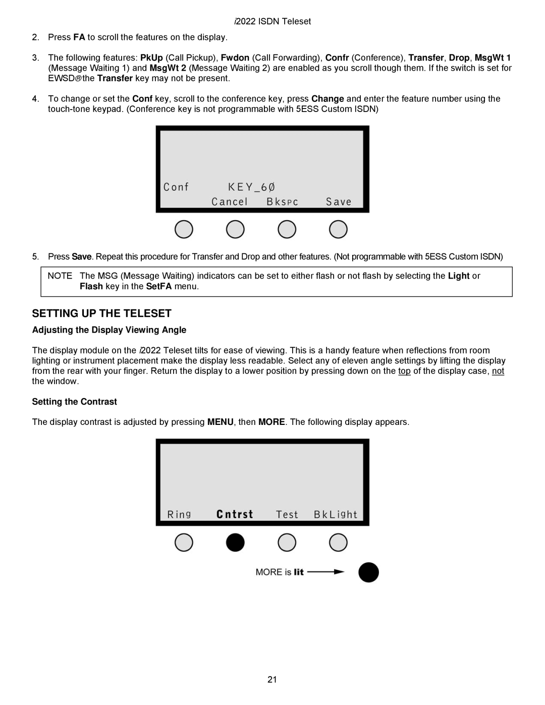 Nortel Networks i2022 Series manual Setting UP the Teleset, Adjusting the Display Viewing Angle, Setting the Contrast 