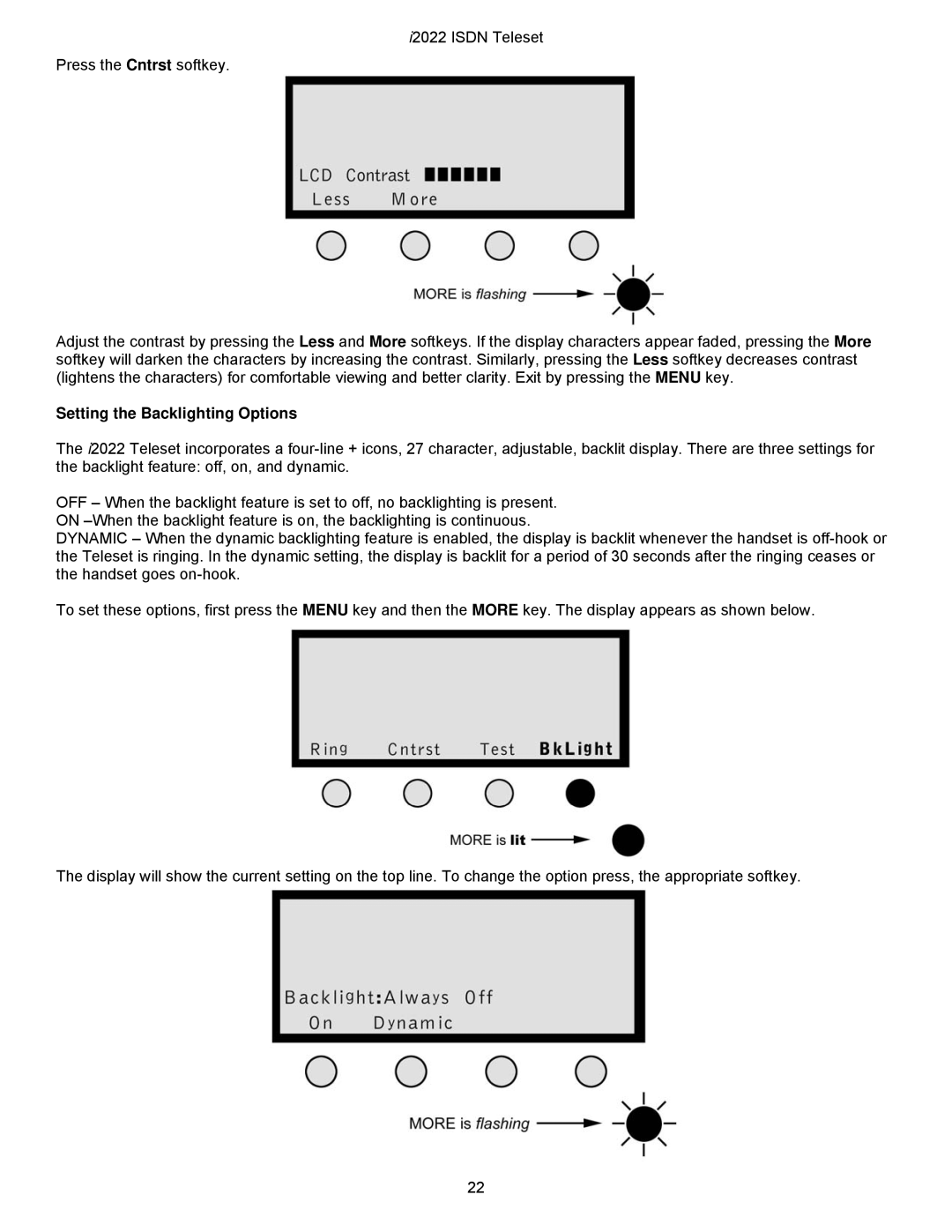 Nortel Networks i2022 Series manual Setting the Backlighting Options 