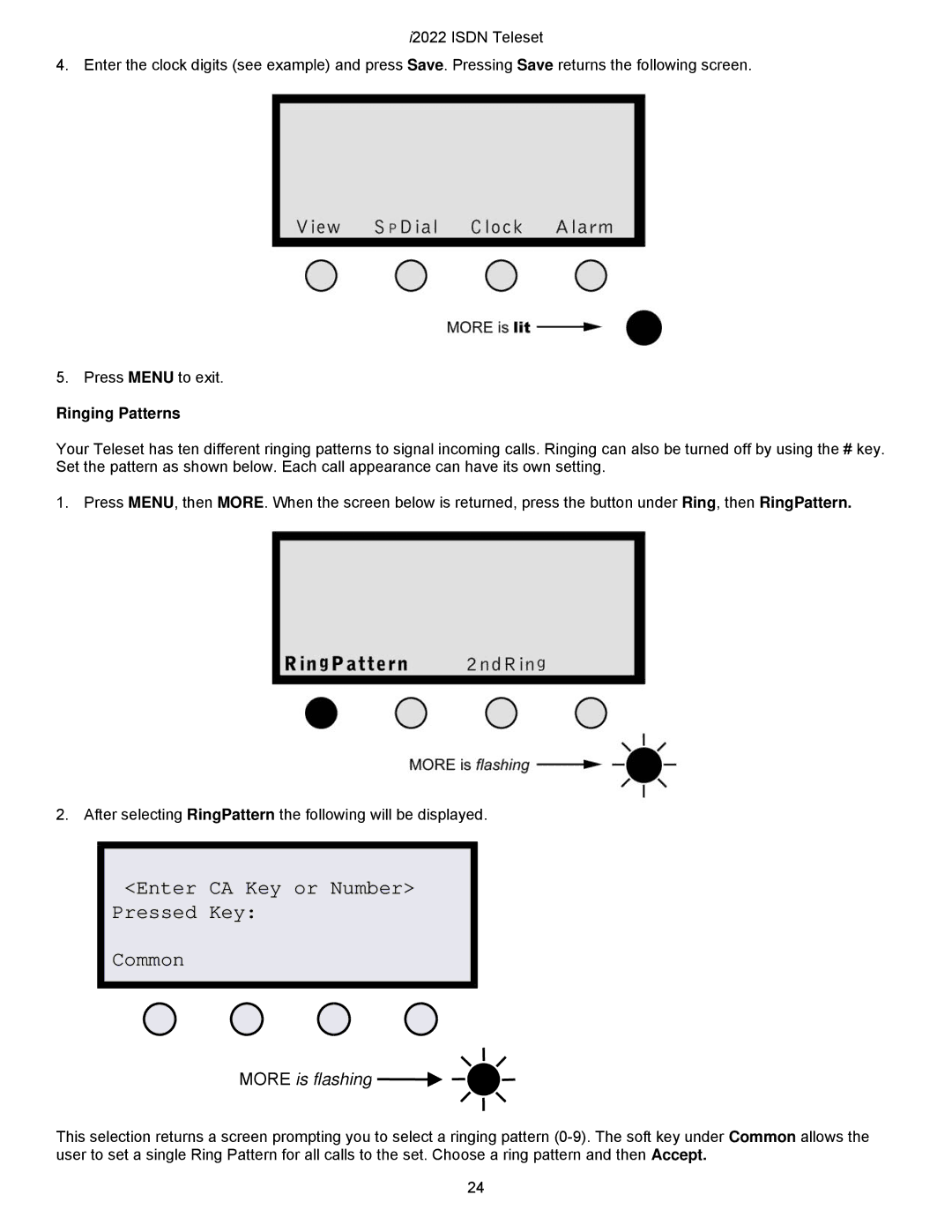 Nortel Networks i2022 Series manual Enter CA Key or Number Pressed Key Common, Ringing Patterns 